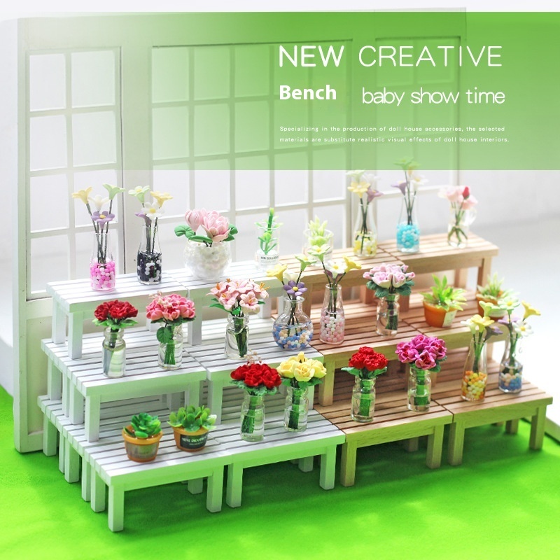 Dollhouse Accessories Miniature Model Food Play Furniture Toys Creative Ornaments Mini Small Stool Flower Stand Stool M156