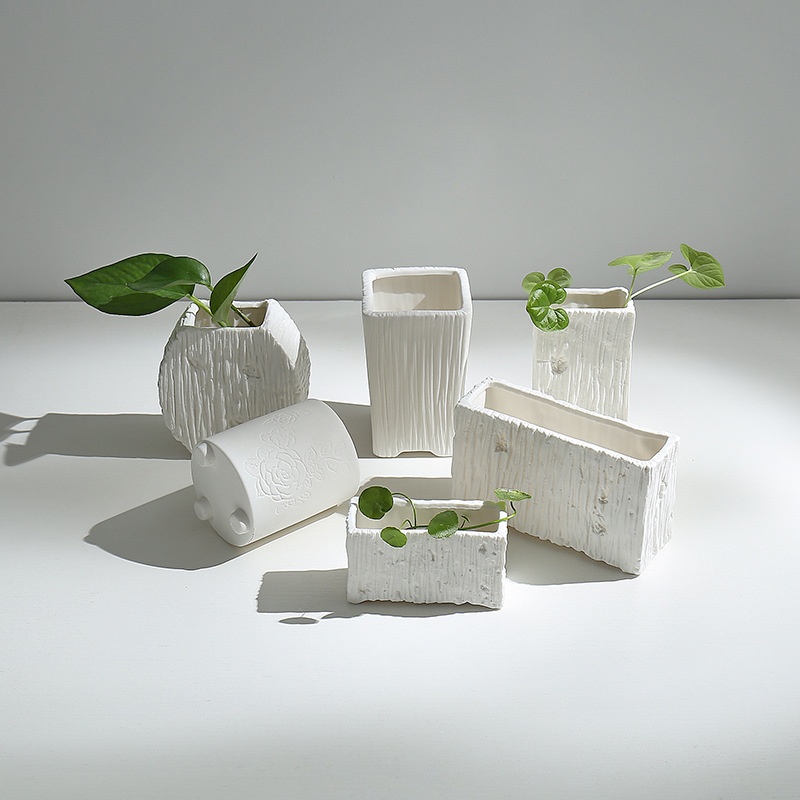 Simple Plain Fired Hydroponic White Ceramic Succulent Flower Pot