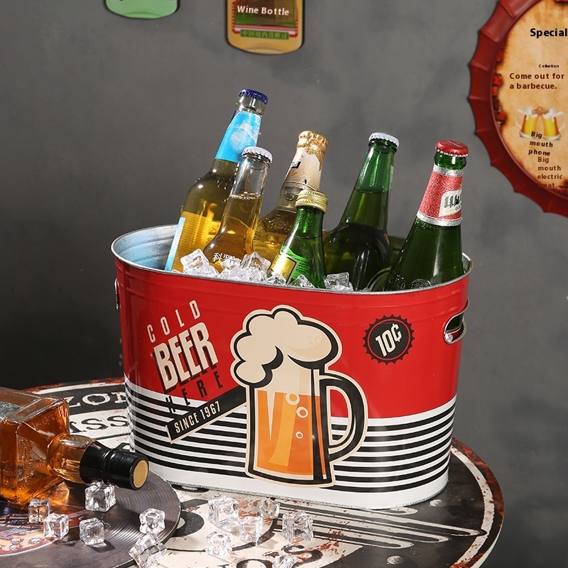 YBeer Ice Bucket Handle Bar KTVCamping Barbecue Outdoor BEERChampagne Oval Large Capacity Ice Bucket