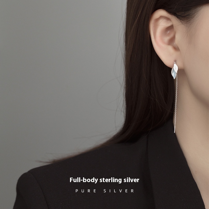 ATouch Of Blue Leaf Earrings Earrings Niche Design Long Leaf Temperament S925 Silver Earrings