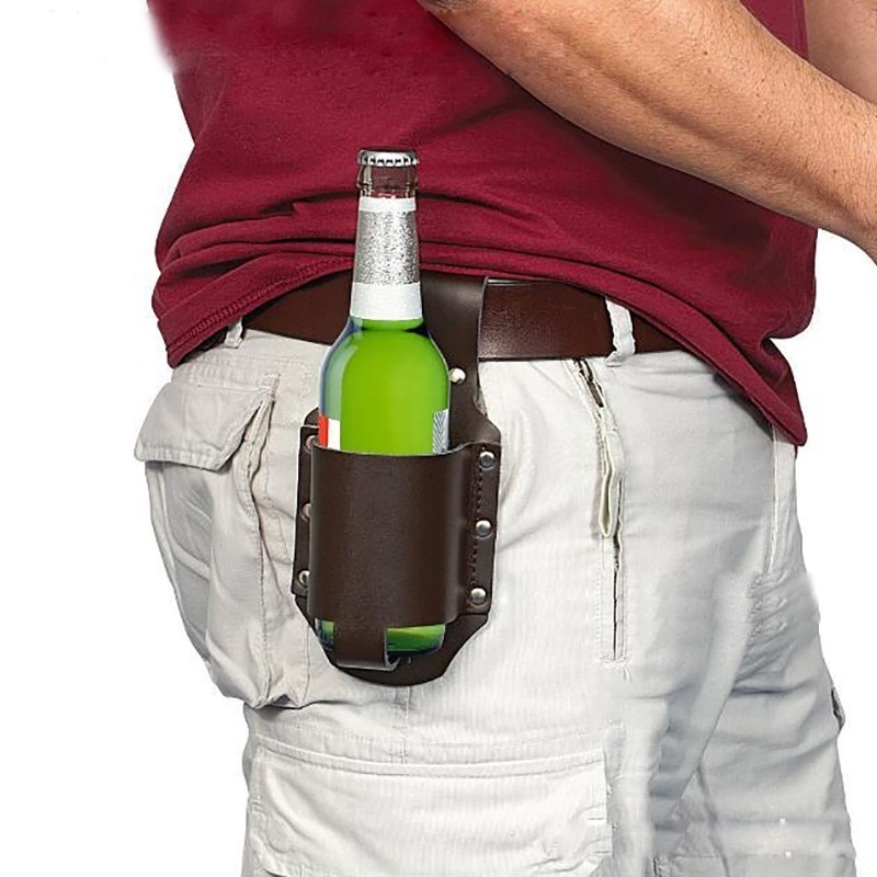 Retail PULeather Beer Bottle Cover Belt Wine Can Beverage Leather Case Explosion