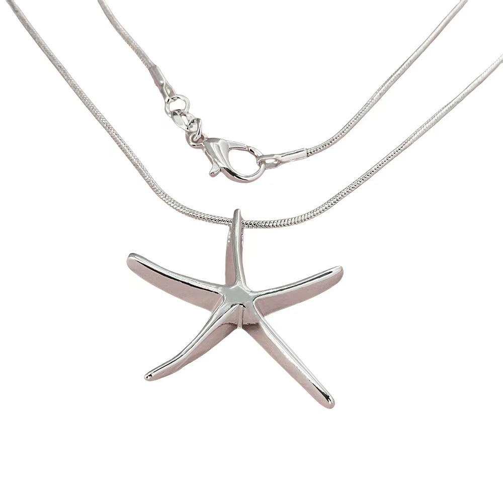Simple Starfish Necklace Jewelry Women's Korean Style Design Alloy Five-pointed Star Necklace All-match Holiday Style Accessories