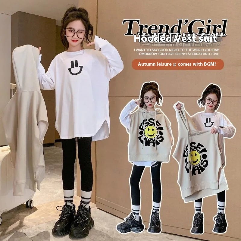 Girls Autumn Tops Girls Stylish Children's Autumn Clothes Spring And Autumn Vest Sweatshirt Big Children's Casual Suit