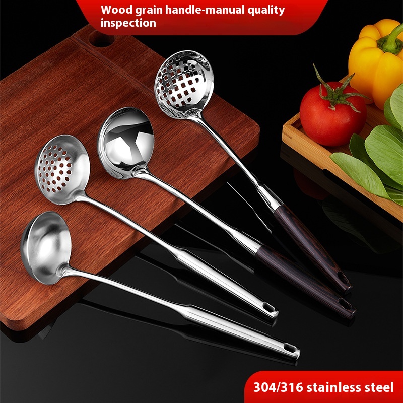 304 Stainless Steel Soup Shell Soup Strainer Household Soup Spoon Kitchen Long Handle Hot Pot Spoon Strainer316 High Value Drinking Soup Spoon