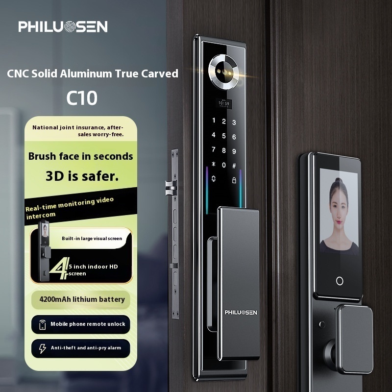 Aviation Aluminum Carved Smart Lock3 DFace Recognition Palm Vein Unlocking Active Monitoring Plus Video Intercom Fingerprint Lock