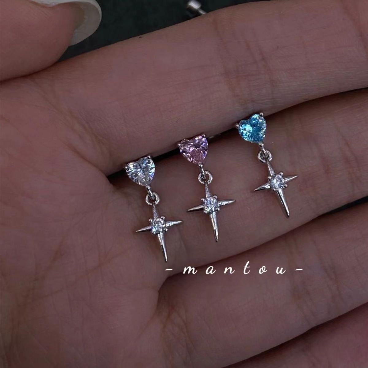 Flash Zirconium Cross Pendant Ear Bone Nail Titanium Steel Niche All-match Awn Star Earrings Free Earrings For Women