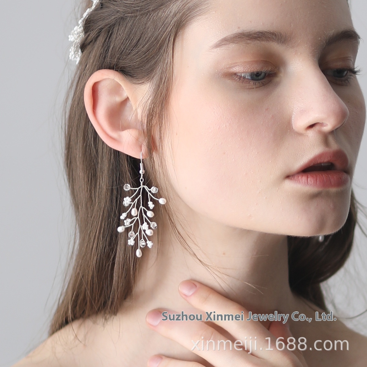 E010 Freshwater Beads Gypsophila Bridal Earrings Korean Beaded Wedding Earringss