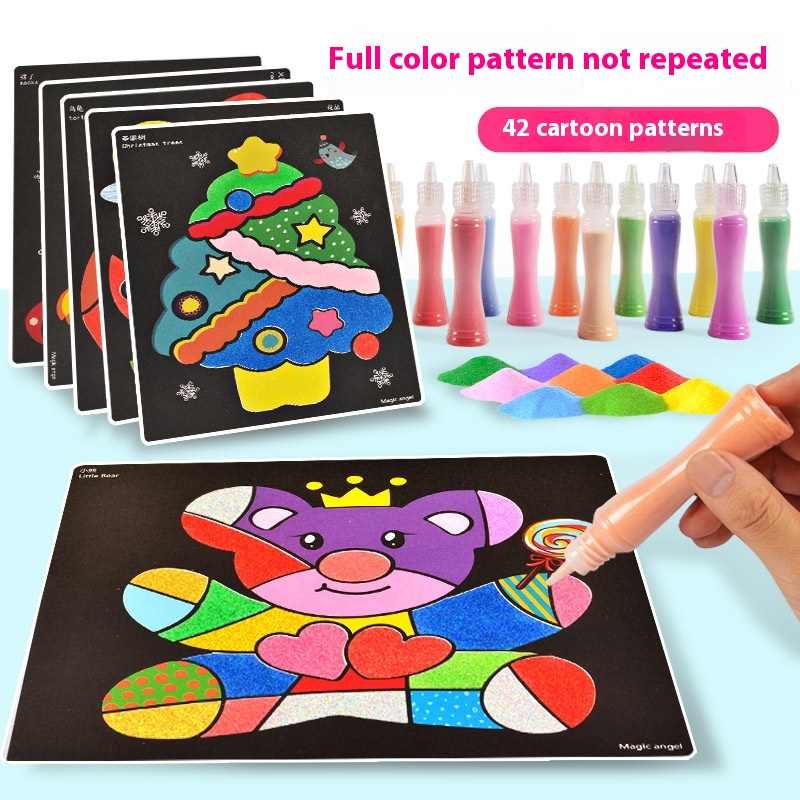 Summer Vacation Sand Painting Children's Colored Sand Handmade DIYProduction Boys And Girls Educational Shaking Sand Scratch Painting Kindergarten Toys