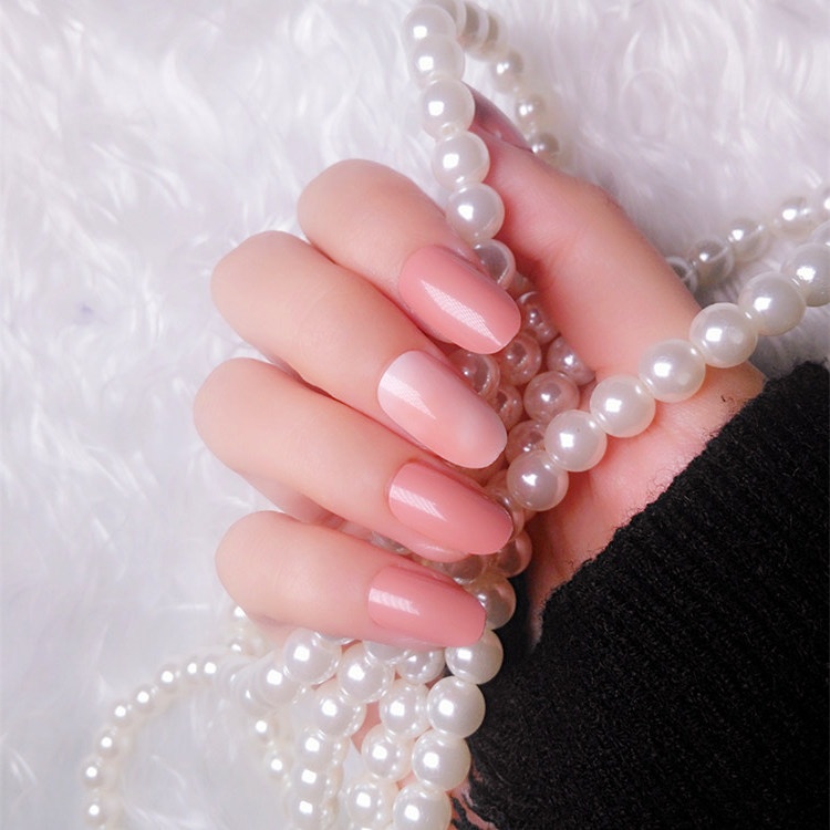 24 Pieces In ABox Round Nude Color Smudged Nail Art Finished False Nails Patch Fingernails Press On Nails