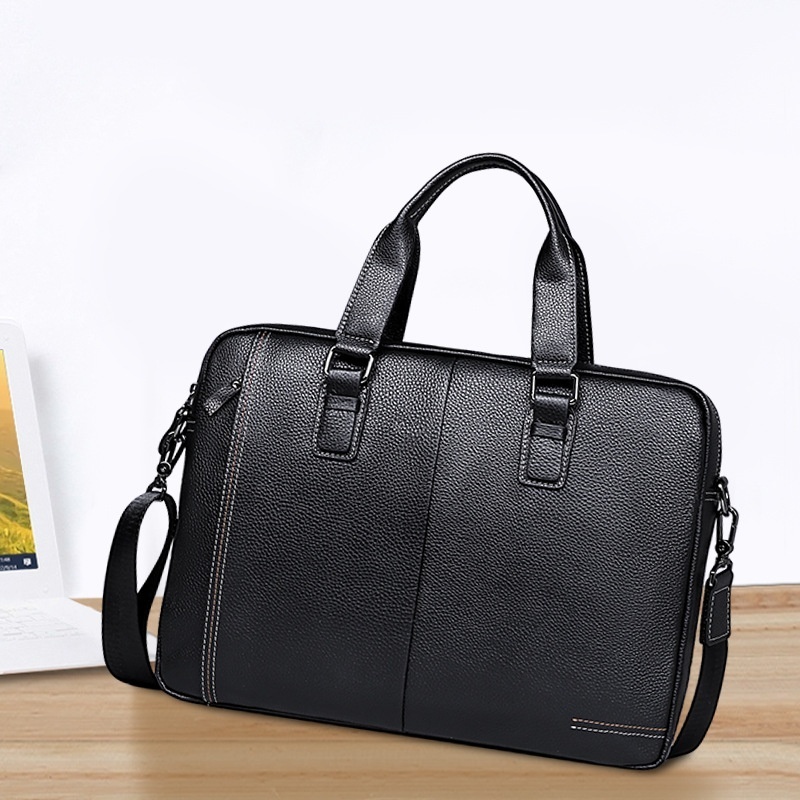 Men's Genuine Leather14 Inch Computer Bag Men's Handbag Cowhide Business Large Capacity Briefcase Gift One Piece Drop Shipping