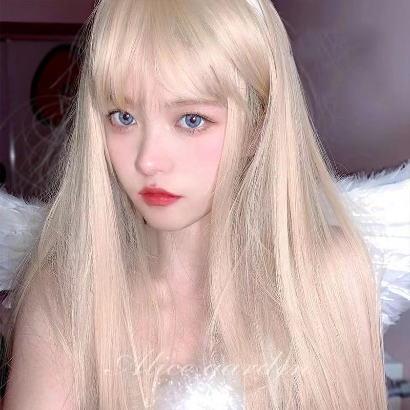 Comic Bangs Wig Female Long Straight Hair Daily Face Shaving Beige Long Hair Synthetic Fiber Headpiece Douyin Kuaishou Supplier