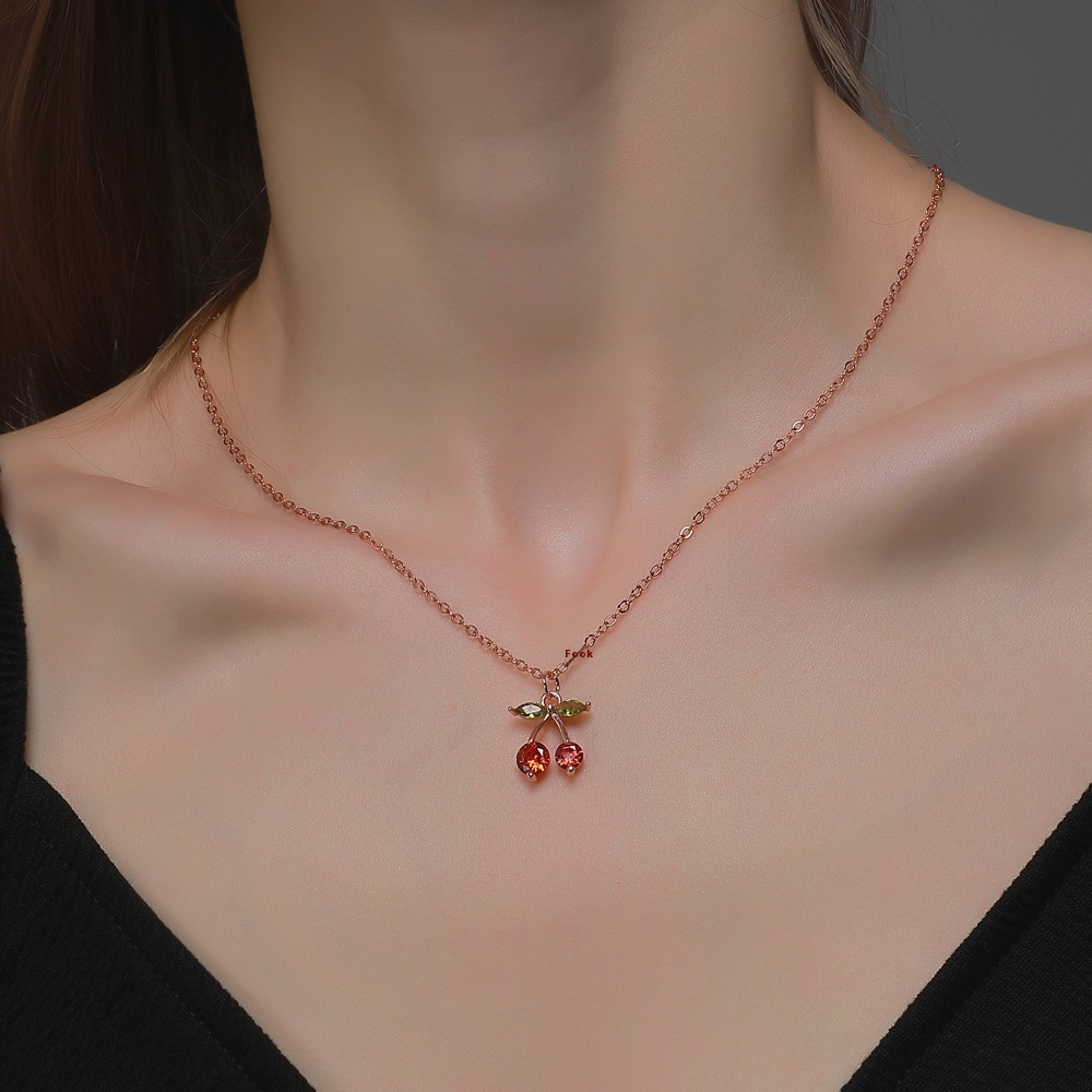 European And American Jewelry Sweet Temperament Diamond-studded Cherry Necklace Exquisite Copper Inlaid Zircon Fruit Clavicle Chain Necklace