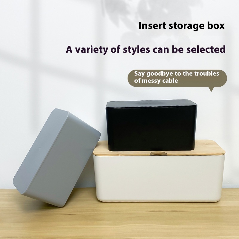 Desktop Plastic Power Cord Socket Protection Box Wood Grain Multi-function Data Line Sorting Box Storage Box Uv Transfer