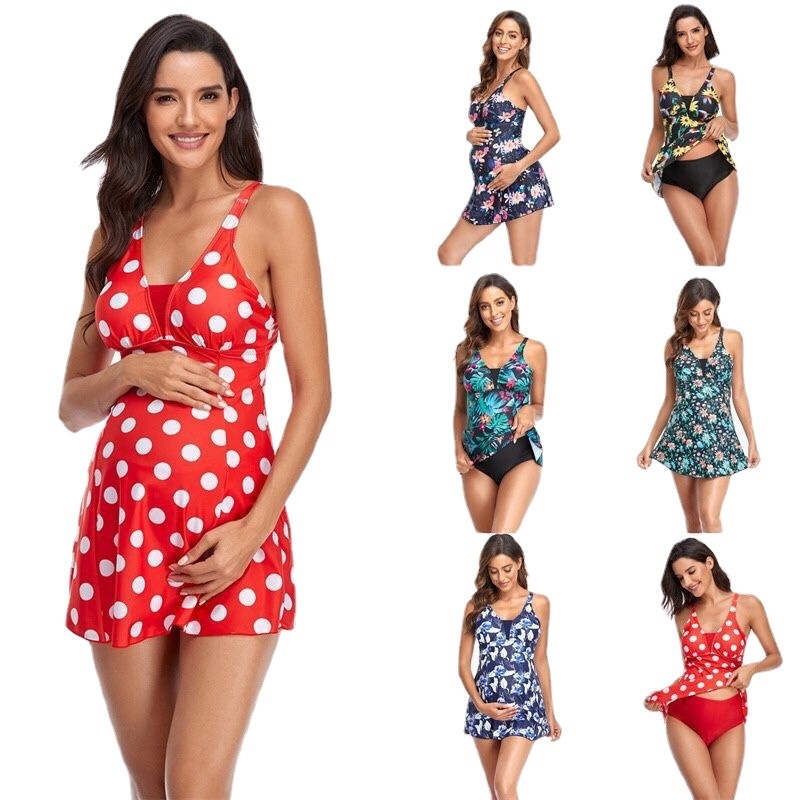 Foreign Trade Maternity Swimsuit Digital Printing Skirt Split Swimsuit Female