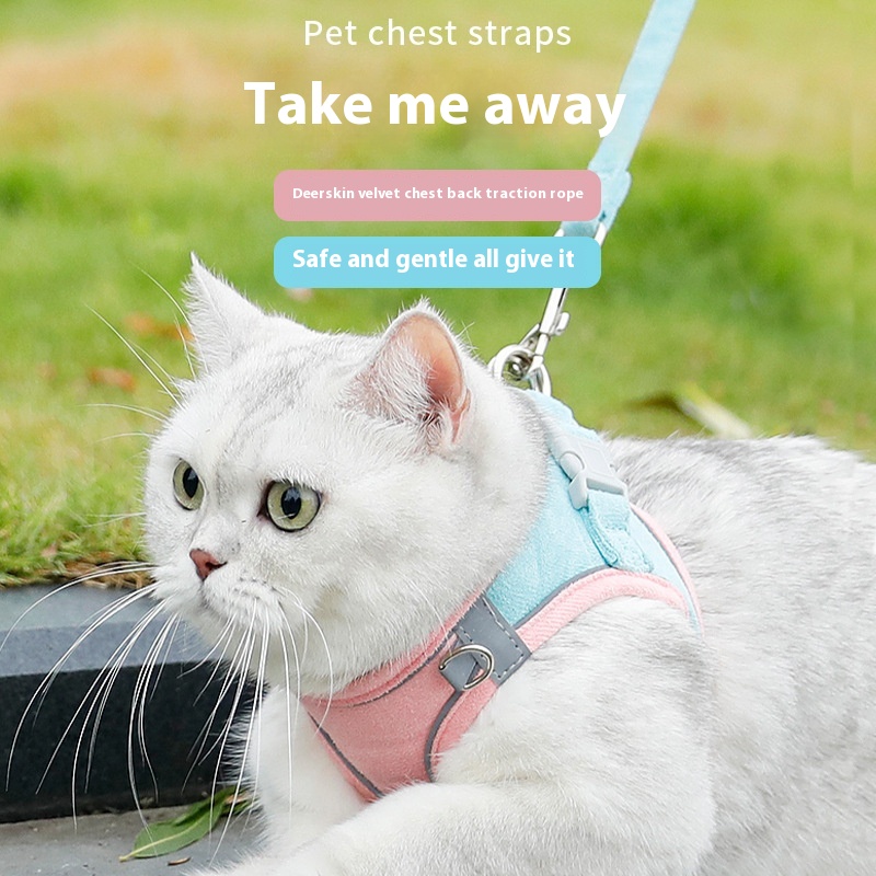 Pet Supplies Cat Traction Rope Anti-breakaway Vest Suede Reflective Chest Back Clothing Breathable