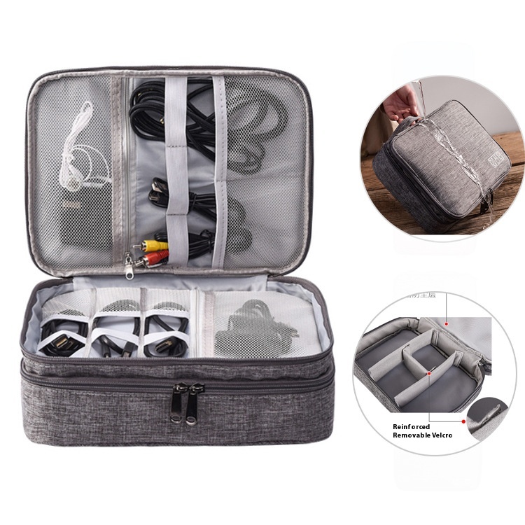 Three-layer Electronic Storage Bag Cationic Polyester Multi-functional Digital Bag Data Cable Charging Treasure Storage Bag