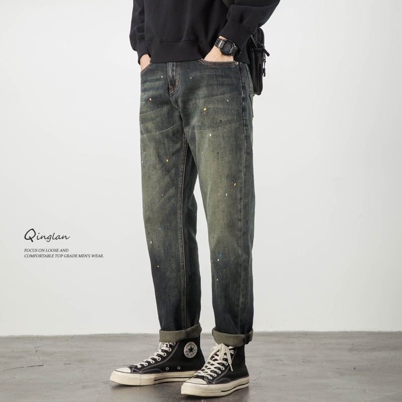 Paint-splashed Jeans For Men,Straight,Loose,Large-size,Tapered,y Brand Pants,American Retro,Cool,Spring Styles