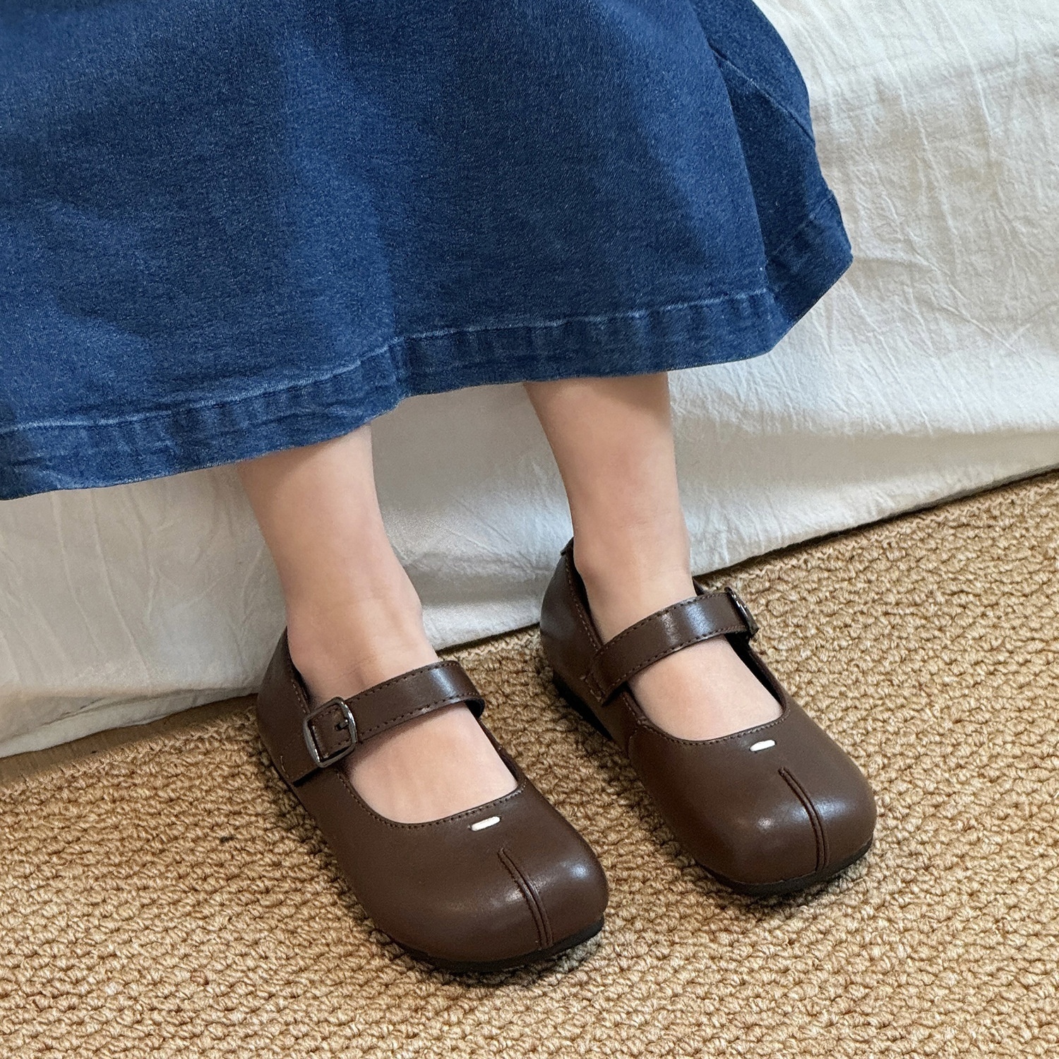 Spring Children's Leather Shoes Korean Fashion Fake Split Toe Girls Shoes Shallow Mouth Western Style Girls Princess Shoes