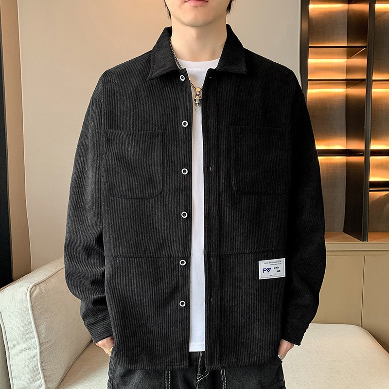 Jacket Spring And Autumny Brand Corduroy Student Jacket Top Workwear Pocket Long Sleeve Shirt For Men - 1