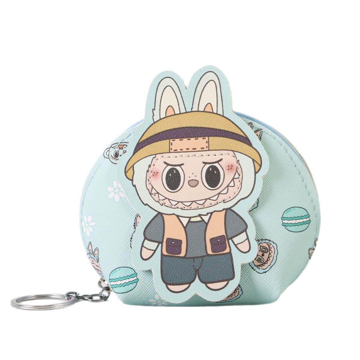 Cute Labubu Coin Purse Keychain Cartoon Doll Key Bag Doll Machine Grabber Pendant