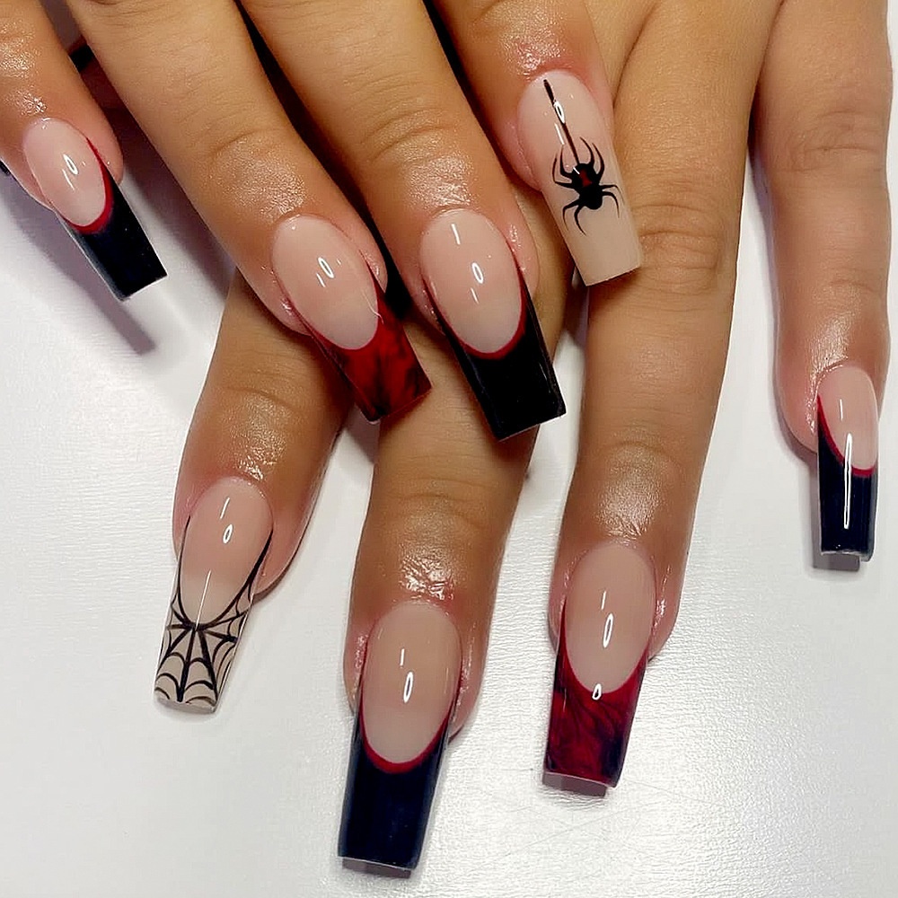 Halloween Ballet Black And Red Spider Web False Nails Nail Stickers Nail Art Finished Product Press On Nails
