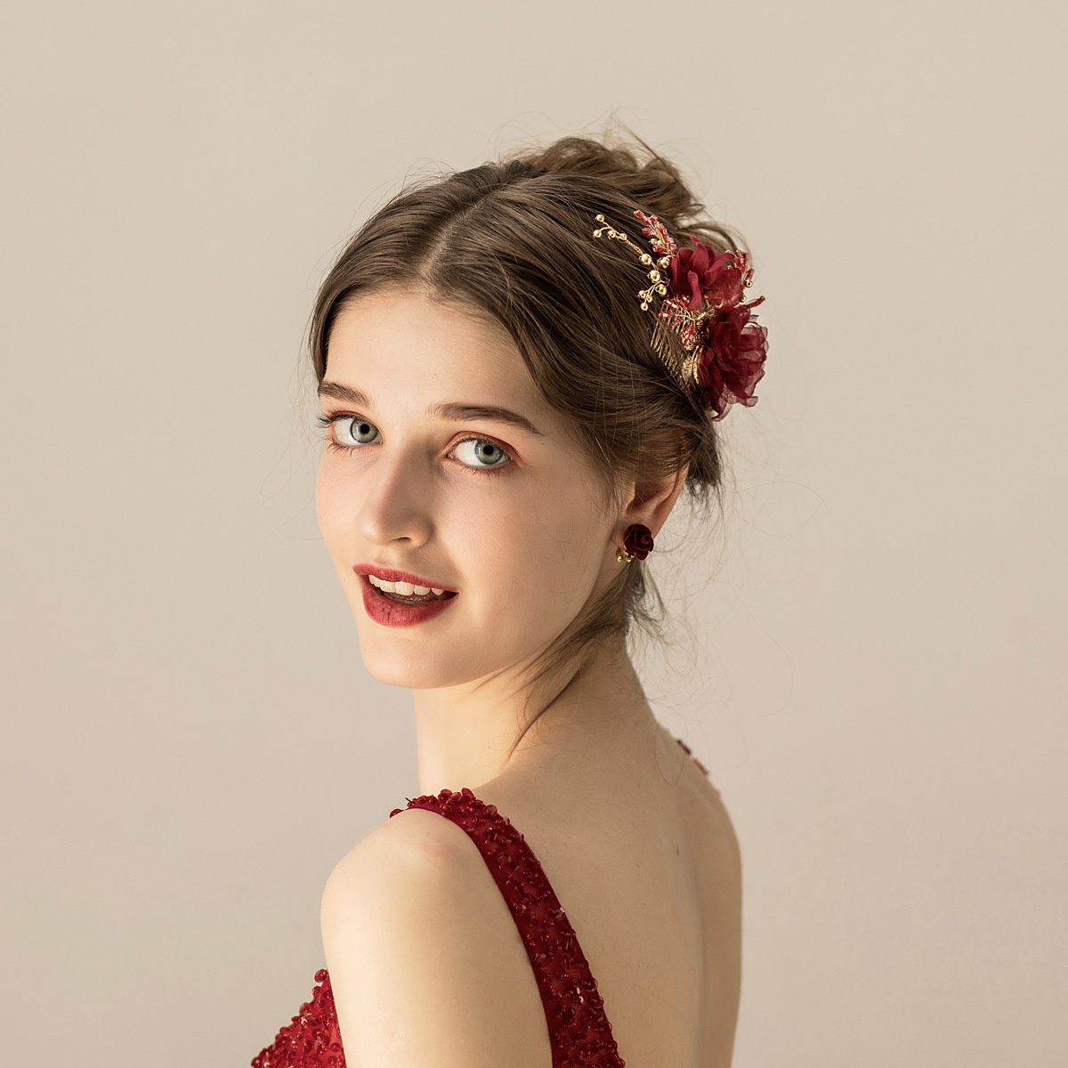 O554 Xinmeiji Chinese Bridal Hair Accessories Super Fairy Chiffon Flower Hair Comb Toast Dress Bridesmaid Dress Accessories