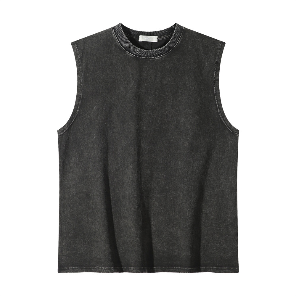 Washed And Distressed Blank Vest For Men In Summer,Loose Casual Waistcoat,Round Neck Bottoming Shirt,Sleeveless T-shirt,Street