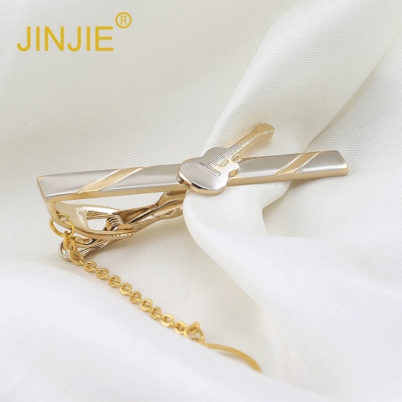 High-end Boutique Gold Guitar Tie Clip Foreign Trade Business Korean Fashion Copper Tie Clip