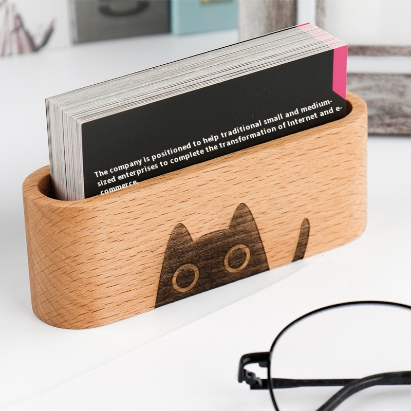 Direct Sale Modern Simple Solid Wood Business Card Holder Office Desktop Business Card Storage Box Business Card Display Stand