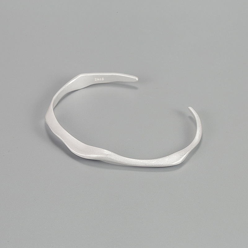 Korean Version Of The Whole Body S925 Sterling Silver Frosted Matte Bracelet Irregular Concave And Convexy All-match Little Red Book Bracelet