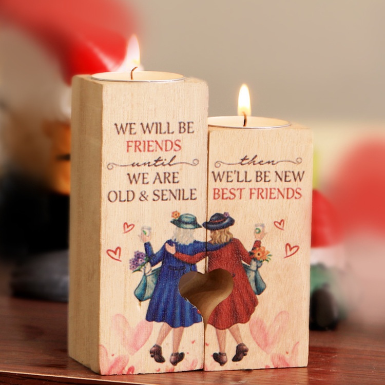 Wooden Heart-shaped Candle Holder Valentine's Day Gift Wooden Heart-shaped Candle Holder Romantic Atmosphere Holiday Pattern Candle Holder