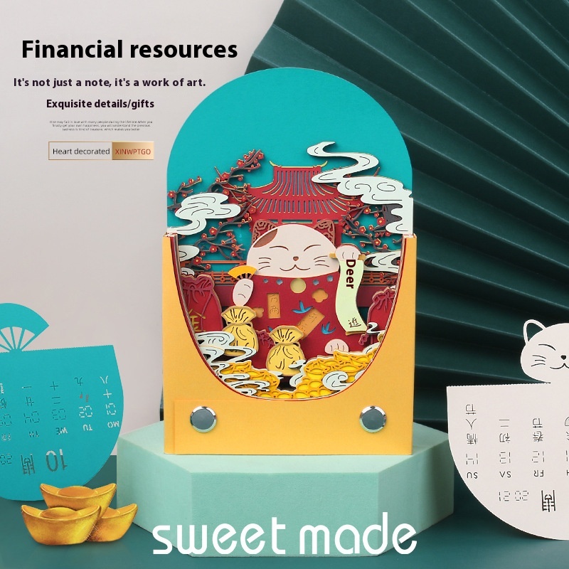3d Three-dimensional Lucky Cat Sticky Note National Style Paper Sculpture Cultural Creative Gift Three-dimensional Note Book