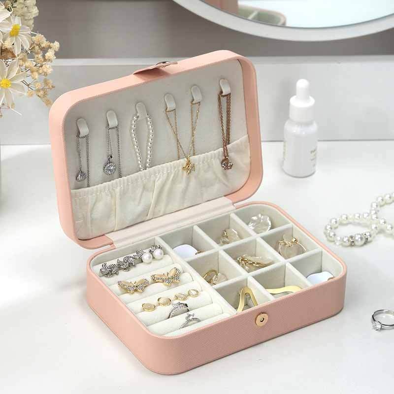 Jewelry Box European And American Solid Color Portable Travel Simple Double-layer Earring Storage Ring Storage Box Jewelry Box