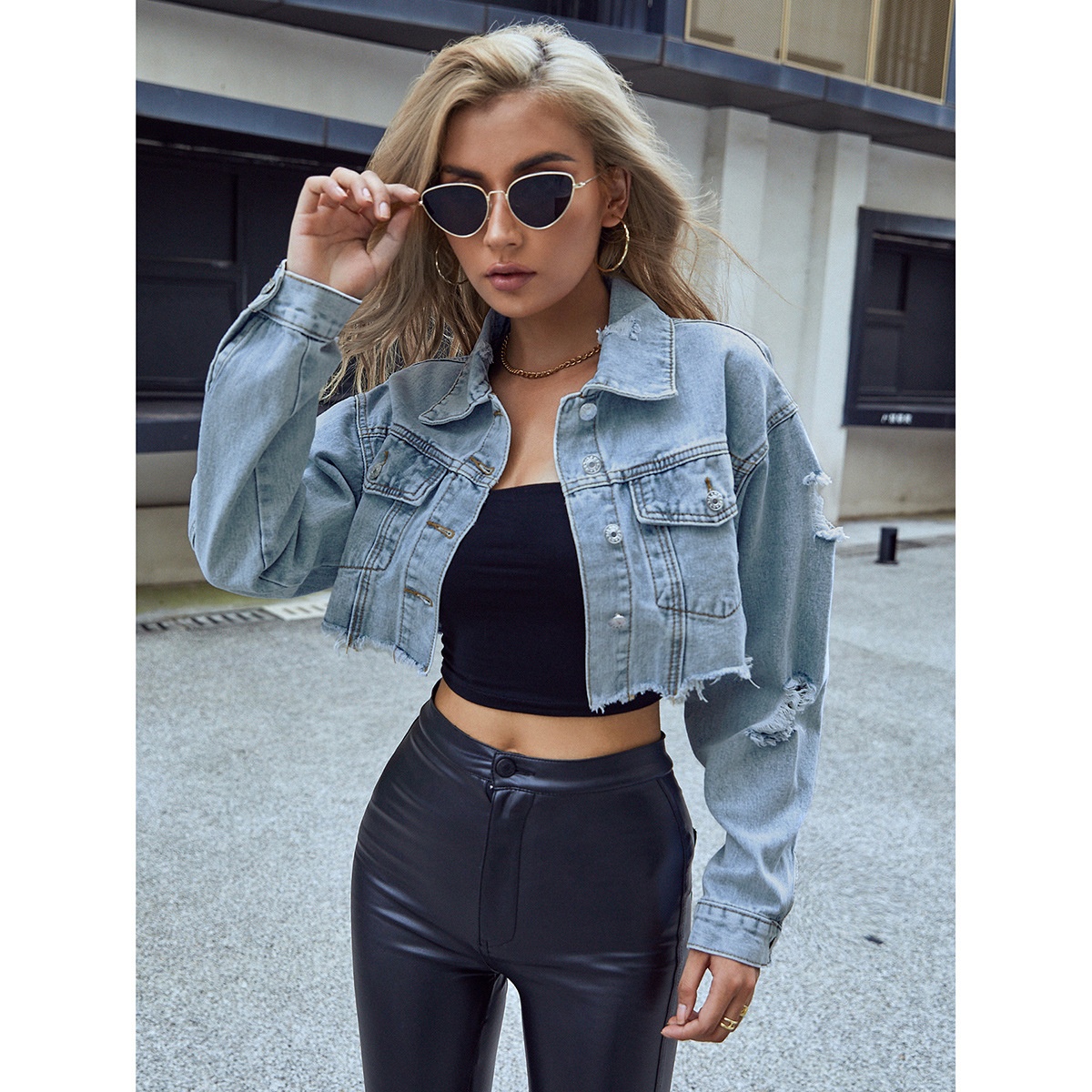 10022# Women's Wear Europe And America Leisure Joker Boyfriend Wind Short Fashion Denim Short Jacket