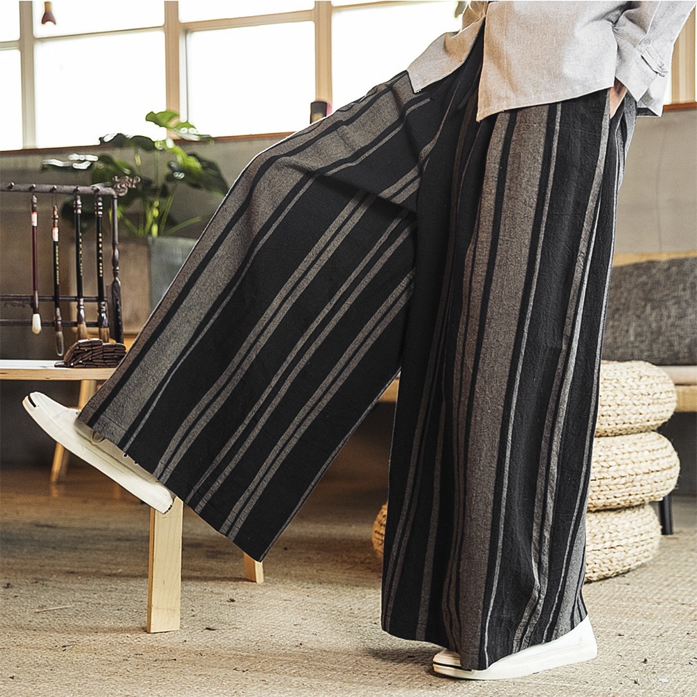 Autumn Loose And Comfortable Men's Trousers Nepal Striped Breathable Linen Trousers Men's Wide-leg Trousers Linen Trousers