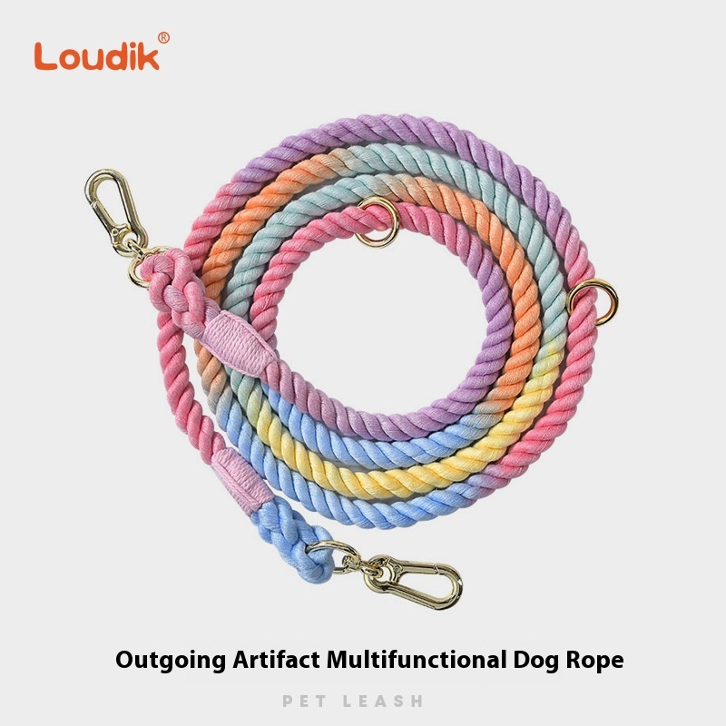 Woven Rainbow Running Dog Leash Multifunctional Dog Traction Rope Double-head Pet Traction Belt Dog Chain
