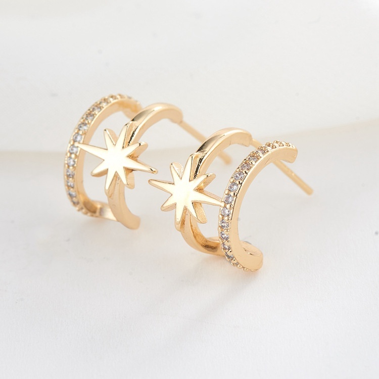 French Earrings,Simple Style,Eight-pointed Star14 KGold Earrings For Women,Cold Style,Design,Exquisite Earrings