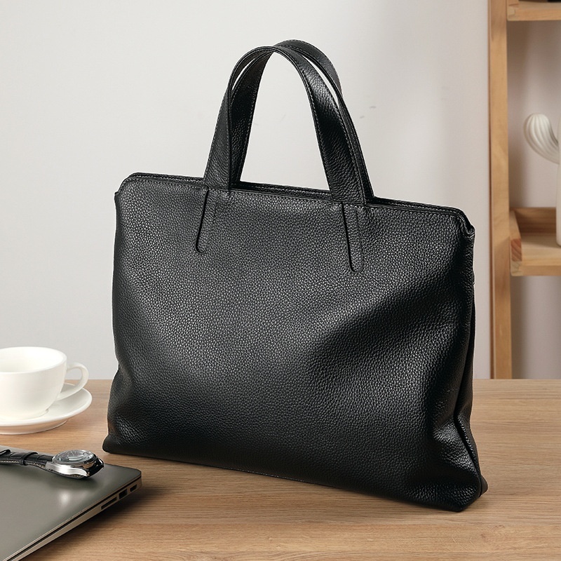 Men's Genuine Leather Handbag Business Casual Horizontal Bag First Layer Cowhide Large Capacity Briefcase One Piece Drop Shipping