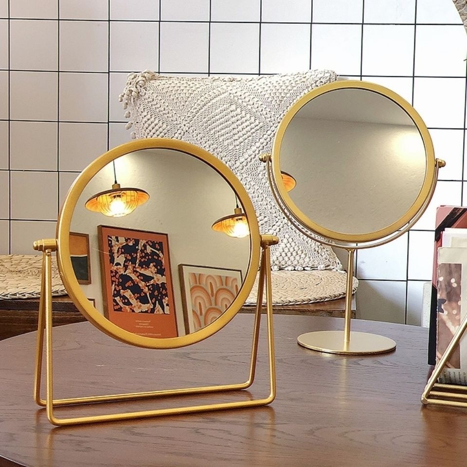 Retro Nordic Dressing Table Desktop Makeup Mirror Dormitory Desktop Portable Student Home Rotating Dressing Mirror