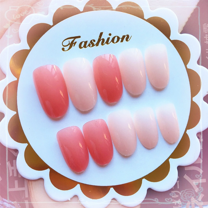 Color-blocked,Transparent,Round-headed,Medium-length Manicure Finished Product,Simple,Daily-wearing Fake Nail Patches,Press On Nails