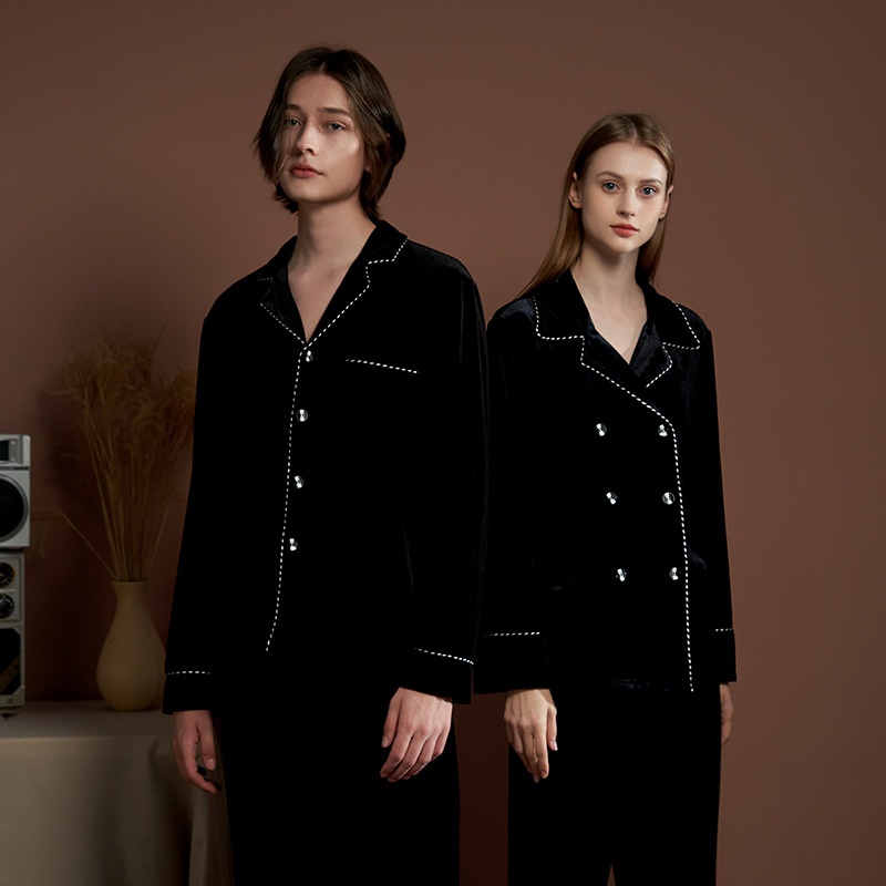 Couple Pajamas Women Autumn And Winter Style Gold Velvet Suit Collar Long Sleeve Trousers Two-piece Korean Velvet Home Clothes