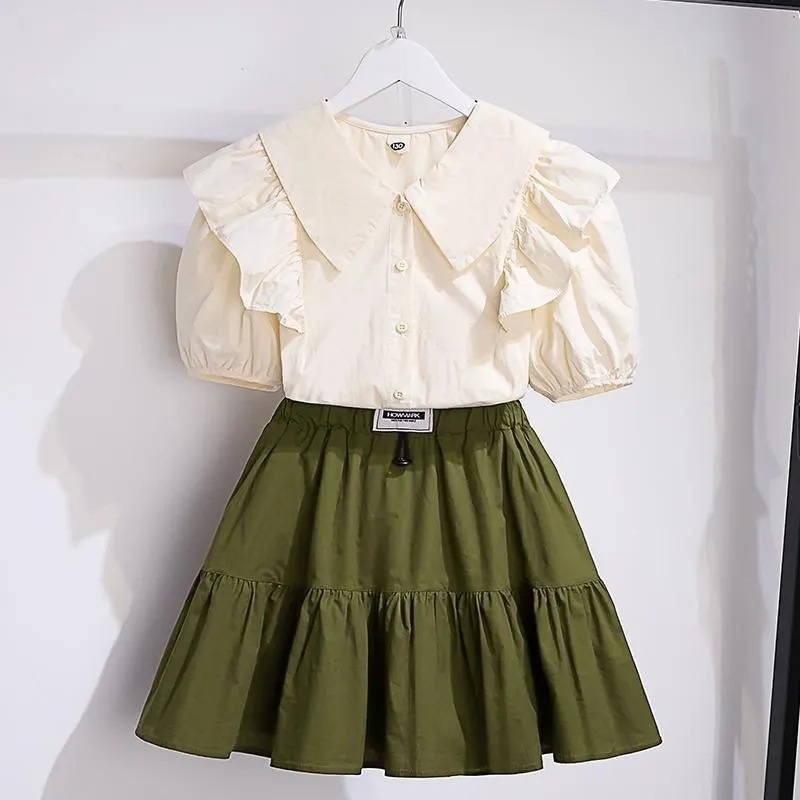 Girls Summer College Style Suit Style Children's Summer Net Celebrity Skirt Girl Fashionable Two-piece Suit