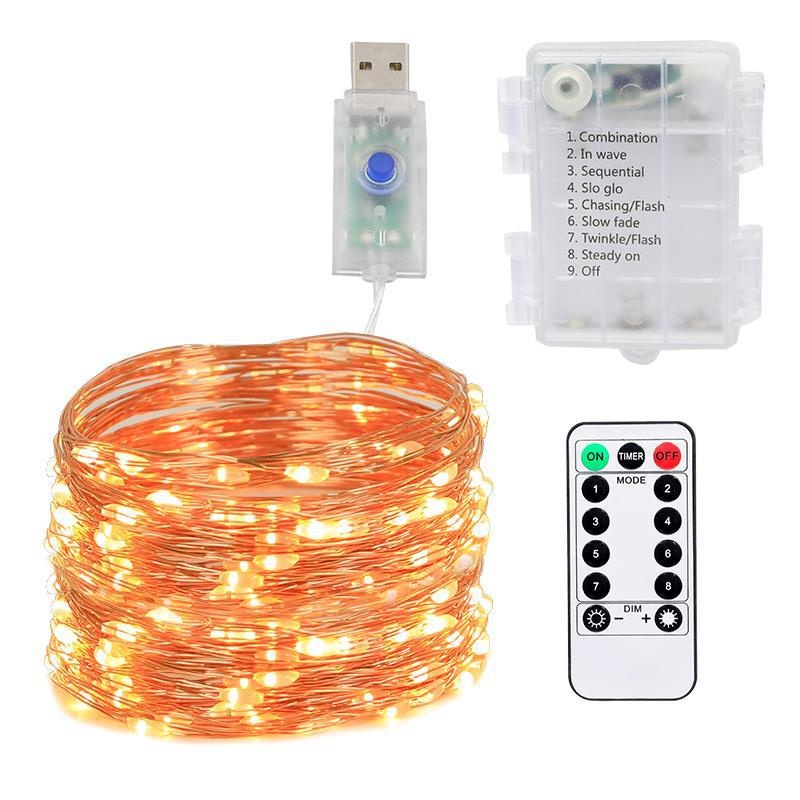 LEDCopper Wire Light String Internet Celebrity Room Background Decoration Light USBEight-function Remote Control Waterproof Water Lamp Copper Wire Lamp
