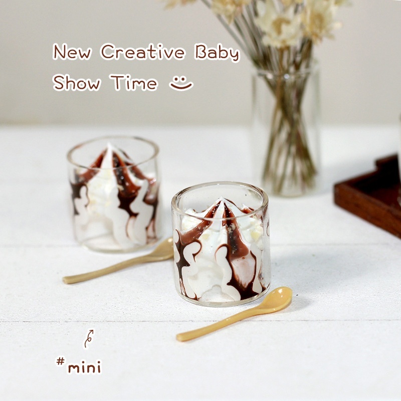 Dollhouse Accessories Ob11 Creative Design Ornaments Miniature Model Toys Transparent Glass Ice Cream Cup Spoon I314