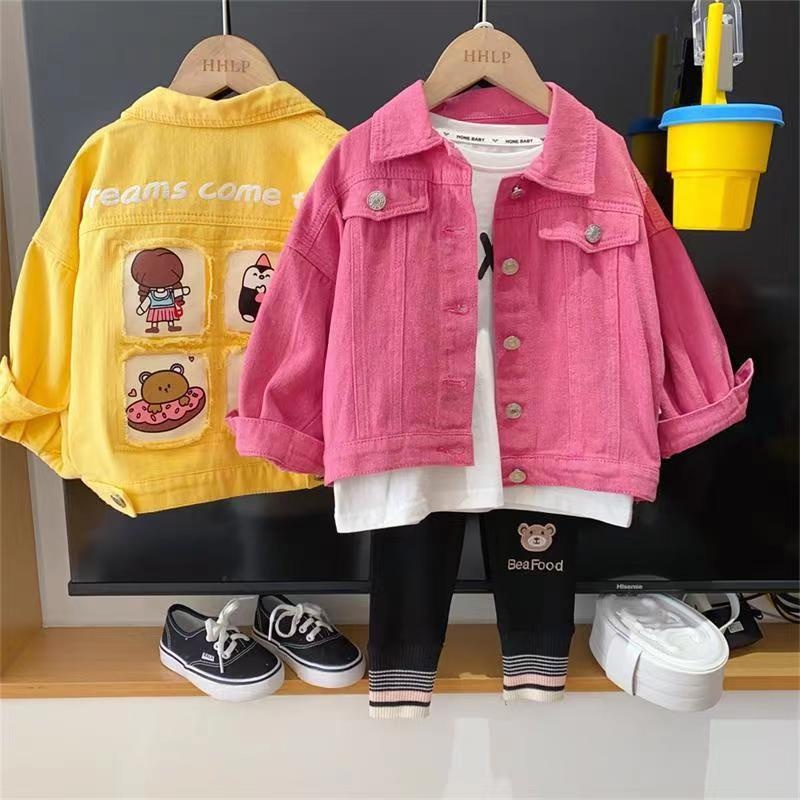 Spring And Autumn Girls'Jackets For Babies,Fashionable Children's Clothing,y Korean Style Cartoon Lapel Fashionable Denim Clothes