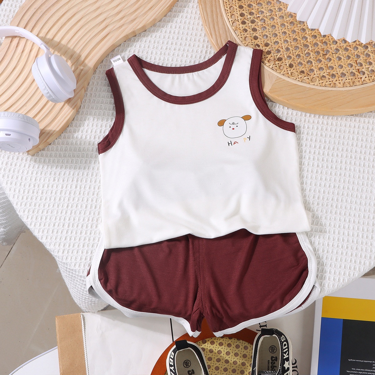 Children's Modal Vest Suit Summer Thin Boys Sleeveless Shorts Two-piece Suit Girls Baby Sling Pajamas
