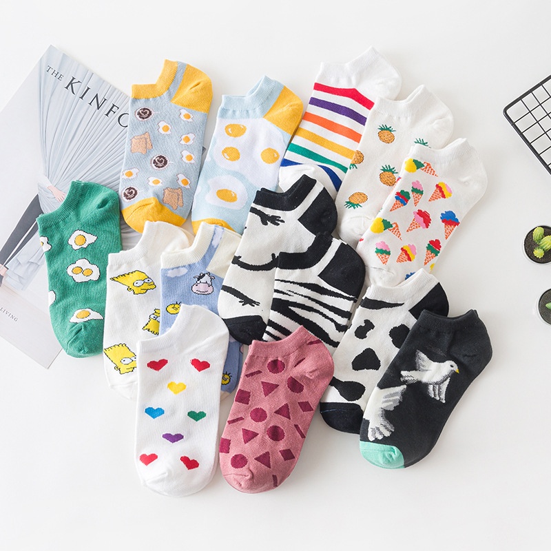 Japanese Socks Women's Short Socks Men's Shallow Mouth Spring And Autumn Cotton Thin Cartoony Women's Socks Cute Street Boat Socks