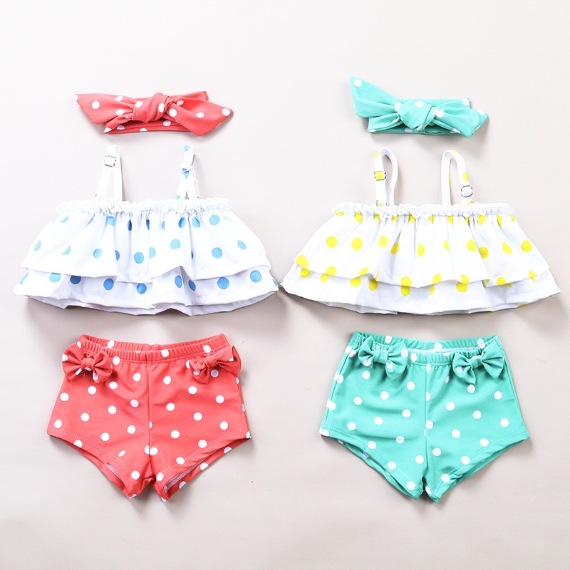 Korean Children's Swimsuit Female Cute Baby Toddler Split Polka Dot Ruffled Boxer Shorts Hot Spring Infant Swimsuit