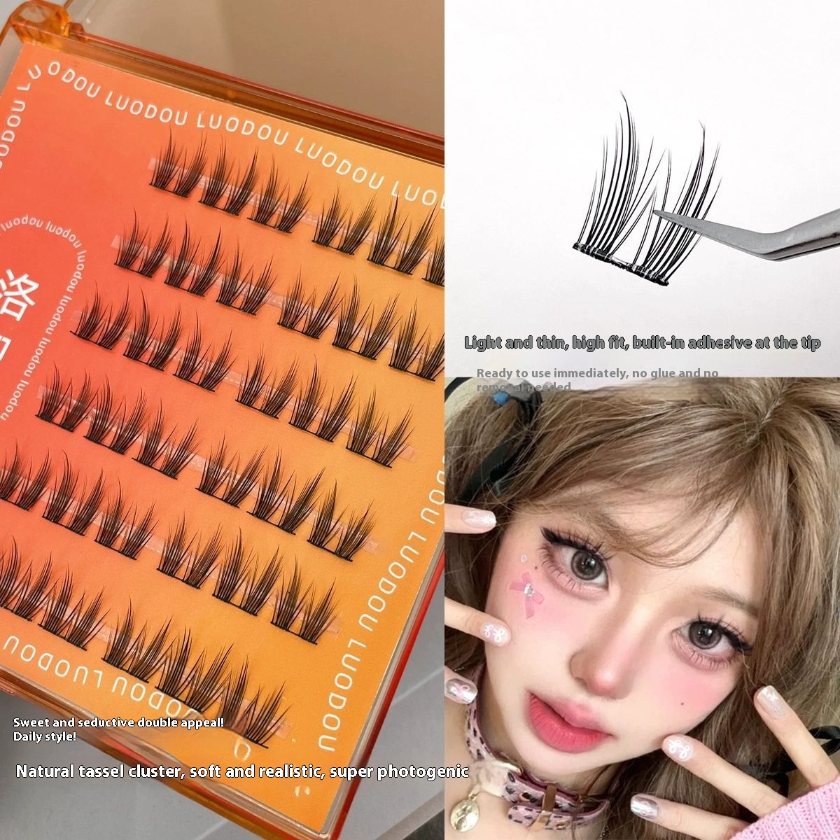 Fringed Cat Ear False Eyelashes Single Cluster Segmented Thick Curled Eyelashes Natural Simulation Fringed Transparent Lightweight Eyelashes