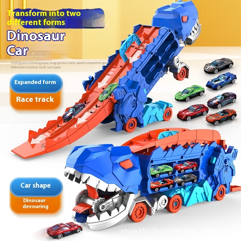Dinosaur Swallowing Car Catapult Sliding Track Storage Alloy Car Children's Educational Toy Car 6